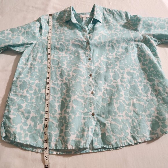 Charter Club Size XL Blue Floral Print Linen Button Down Roll Tab Sleeve Shirt - Picture 13 of 15
